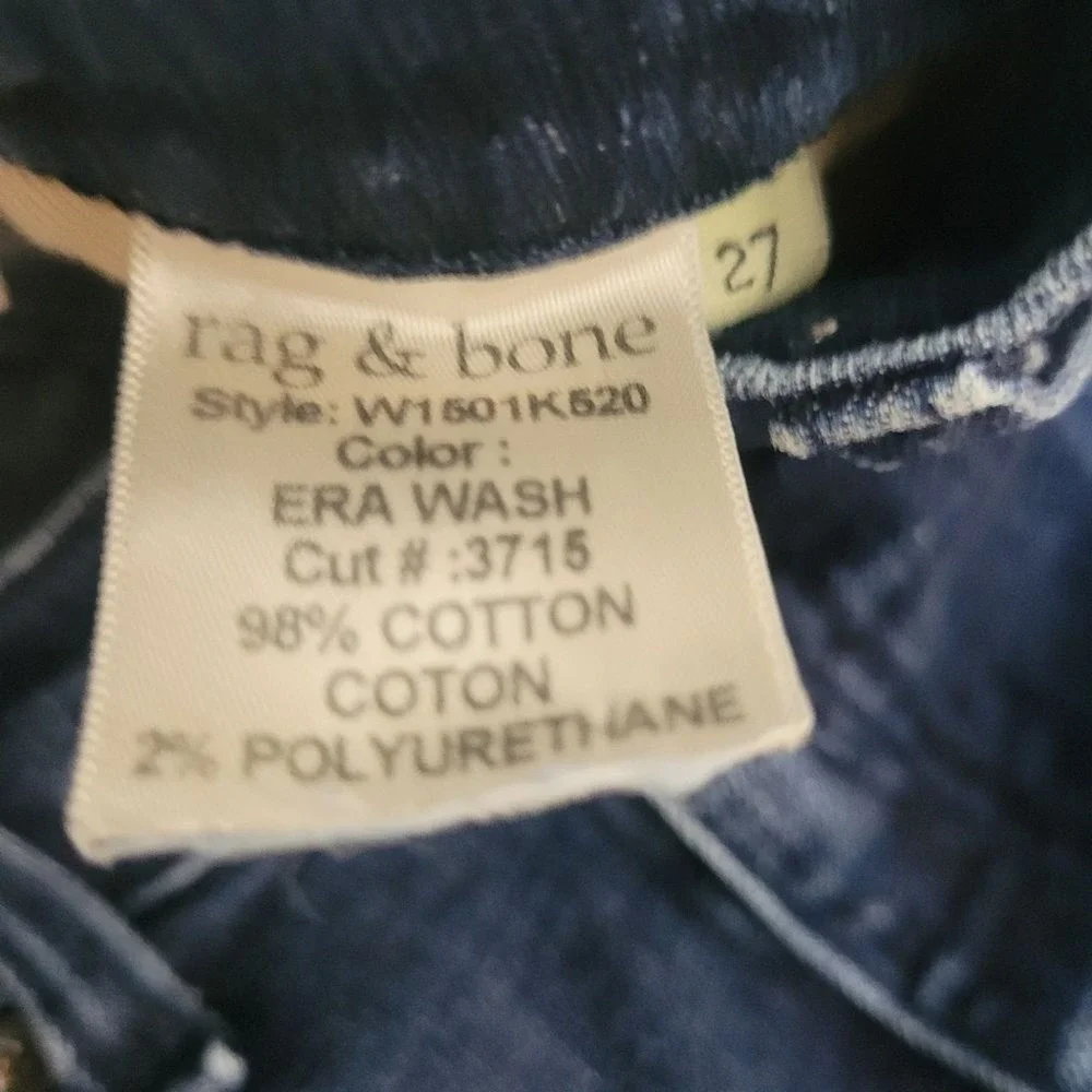 Rag & Bone Pencil Leg Jeans Era‎ Wash Dark Indigo Skinny W1501K520 Size 27